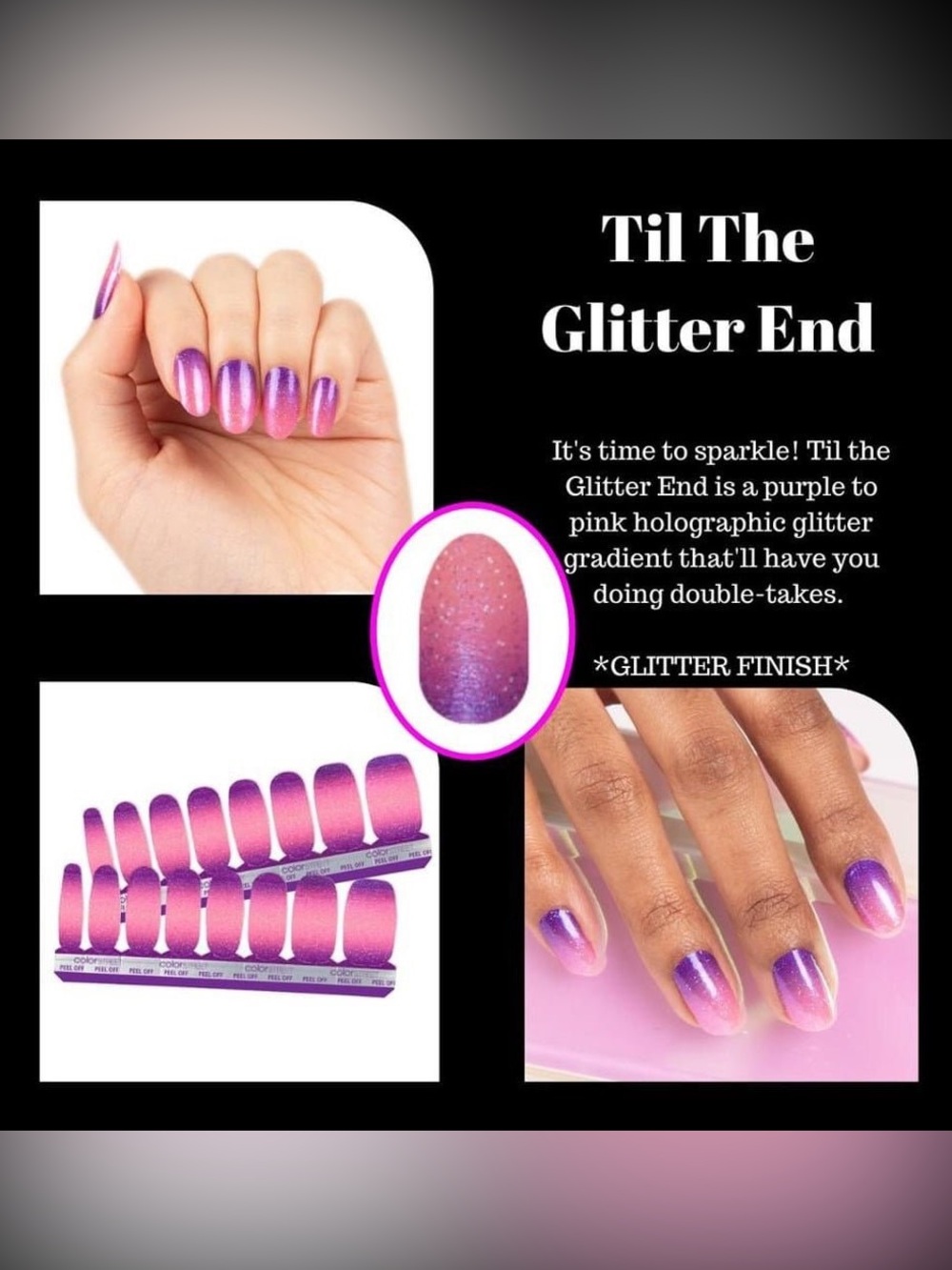 Color Street Pink to Purple Ombre Glitter Nail Strips